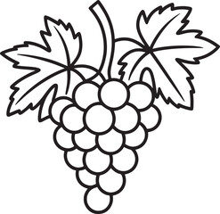 Detailed Line Art Depiction of Grapes with Leaves an Elegant Botanical Illustration for Coloring Pages or Educational Materials