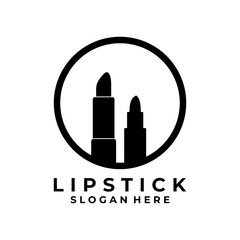 Circle cosmetic with lipstick logo design vector