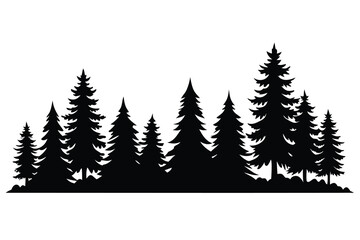 Obraz premium Silhouette Illustration of Pine Trees Forest, Evergreen Conifers Isolated on White Background Nature Scene