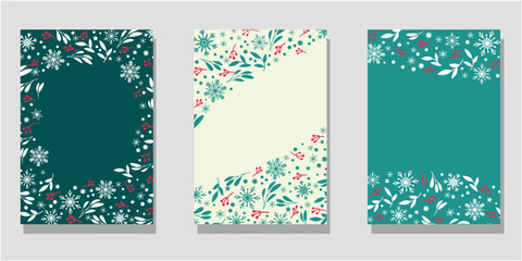 Merry Christmas decoration frames. Set of template for Christmas and winter holiday design. Vector illustration.