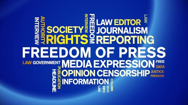 Freedom of Press animated word cloud-text design animation tag kinetic typography seamless loop.