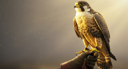 Majestic Peregrine Falcon Perched on a Falconers Gloved Hand.