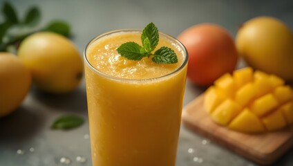 Fototapeta premium Mango Smoothie with Fresh Mint A Refreshing Tropical Drink for a Healthy Lifestyle