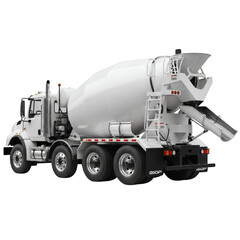 White cement mixer truck isolated on transparent background