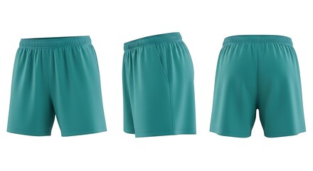 Teal Sports Shorts - Three Views.