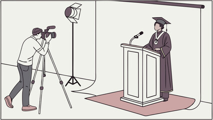 Graduation ceremony filming videographer filming graduate professional video production studio photography commencement speech event recording academic ceremony professional photographer tripod camer.