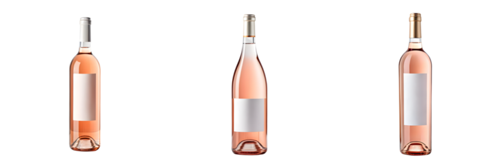 Set For bottles of rose wine isolated on transparent background