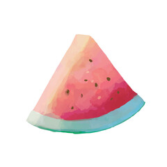 Watercolor illustration of a triangle cut watermelon isolated on a white background. Hand-drawn summer fruit cut clip art for food and drink designs, posters, children's books, or flyer market 