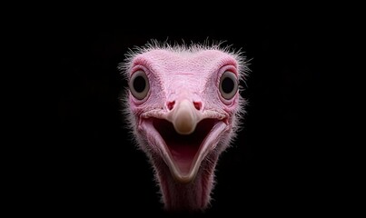 Close-Up of a Curious Ostrich with a Fun Expression Against Black Background