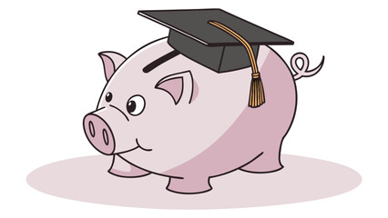 Piggy bank wearing graduation cap education savings financial literacy student loan scholarship tuition money finance budget cartoon illustration vector graphic design element savings plan investment.
