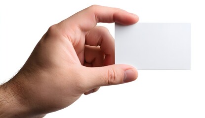 Fototapeta premium Hand holding blank business card isolated on white background