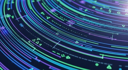 Abstract Technological Background with Glowing Lines and Symbols