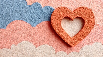Heart-shaped Cutout in Soft Textured Paper with Pastel Cloud Background