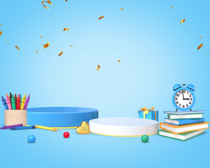 3D Rendering Back To School Podium Stage For Product Placement With School Elements
