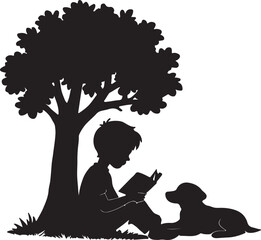 boy and dog vector silhouette