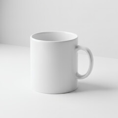 Obraz premium A simple, clean white ceramic coffee mug with a handle, isolated on a bright white background, perfect for customization or daily use.