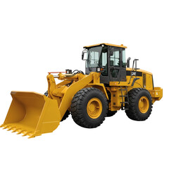 Yellow wheel loader construction vehicle isolated on transparent background