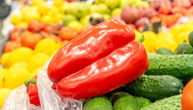 Fresh red bell pepper amidst produce - Powered by Adobe