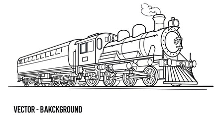 Vintage Steam Locomotive Train Line Art Drawing.