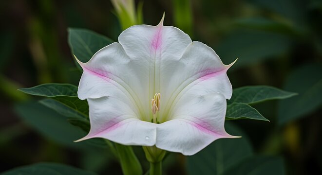 Elegant datura flower portrait showcasing its delicate petals and serene color palette
