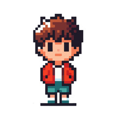 Charming Pixelated Portrait of a Young Boy A Retro Game Character Illustration
