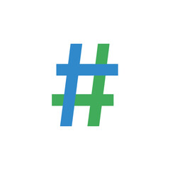 Blue and Green Hashtag Symbol on White Background
