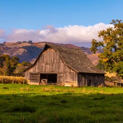 Obraz premium Rustic barn in a sun-drenched valley