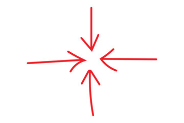 Hand drawn four direction arrow, left right up down arrow vector icon, red hand drawn arrow to highlights and emphasize