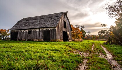 Rustic barn in autumn field (1)