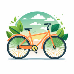 Fototapeta premium Orange Bicycle Against Green Landscape Illustration