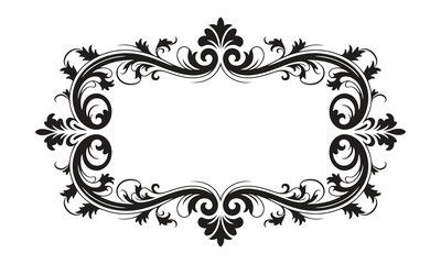 Elegant Vintage Ornate Frame with Floral Scrolls  Decorative Black & White Vector, ai generated