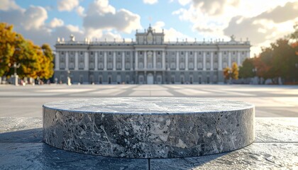 Marble platform with stately building backdrop