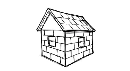 3D geometric wireframe house drawing