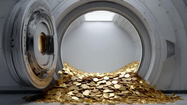 storage capsule opens, revealing glittering coins