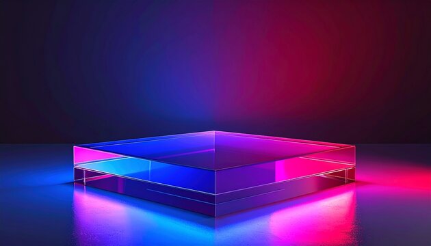 Geometric crystal platform radiates neon hues