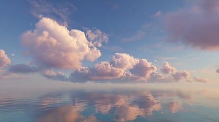 Peaceful Ocean Scene: Pink Clouds Reflecting on Calm Water