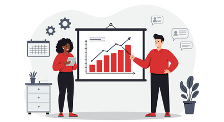 Business Meeting Presentation with Growing Chart.