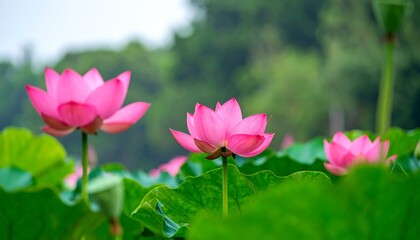 Fototapeta premium Pink lotus flowers in a pond