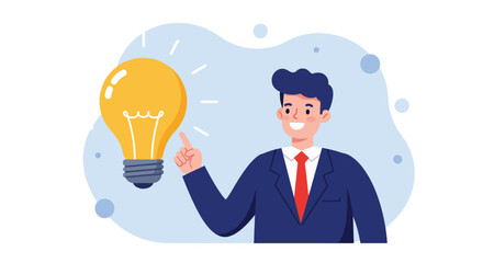 Businessman With Bright Idea Lightbulb