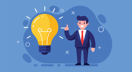 Businessman with Bright Idea Lightbulb Symbol.