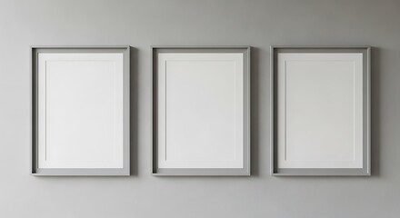 Three Empty Picture Frames on a Gray Wall.