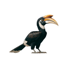 Fototapeta premium Majestic Oriental Pied Hornbill A Striking Profile Against Black Background