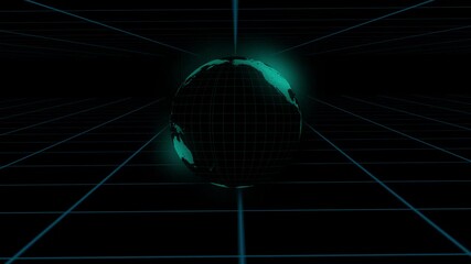 Animated teal globe seamless loop futuristic grid network technology world map. Teal globe animation Americas view digital world map technology seamless 4K. - Powered by Adobe