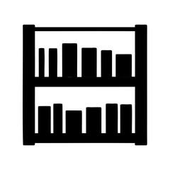 Minimalist black silhouette of a twoshelf bookshelf with books on white background