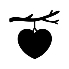 Hanging Heart on a Branch Silhouette Symbolizing Love in Nature