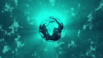Animated teal digital globe global network Earth presentation abstract motion 4K UHD. Rotating globe teal background technology network world map corporate business 4K. - Powered by Adobe