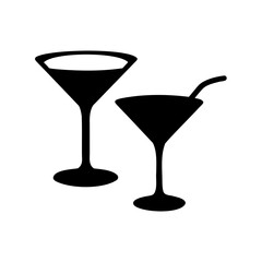 Silhouetted Martini Glasses with One Featuring a Cocktail Straw on White