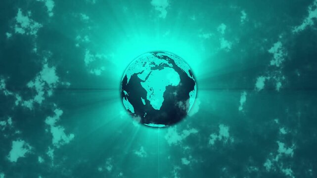 Animated teal digital globe global network Earth presentation abstract motion 4K UHD. Rotating globe teal background technology network world map corporate business 4K. - Powered by Adobe