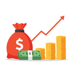 Red Money Bag with Growing Financial Graph.