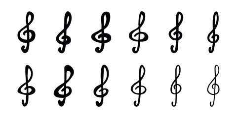 Set of treble clef doodle. Hand drawn musical symbol. Single element for print, web, design, decor, logo